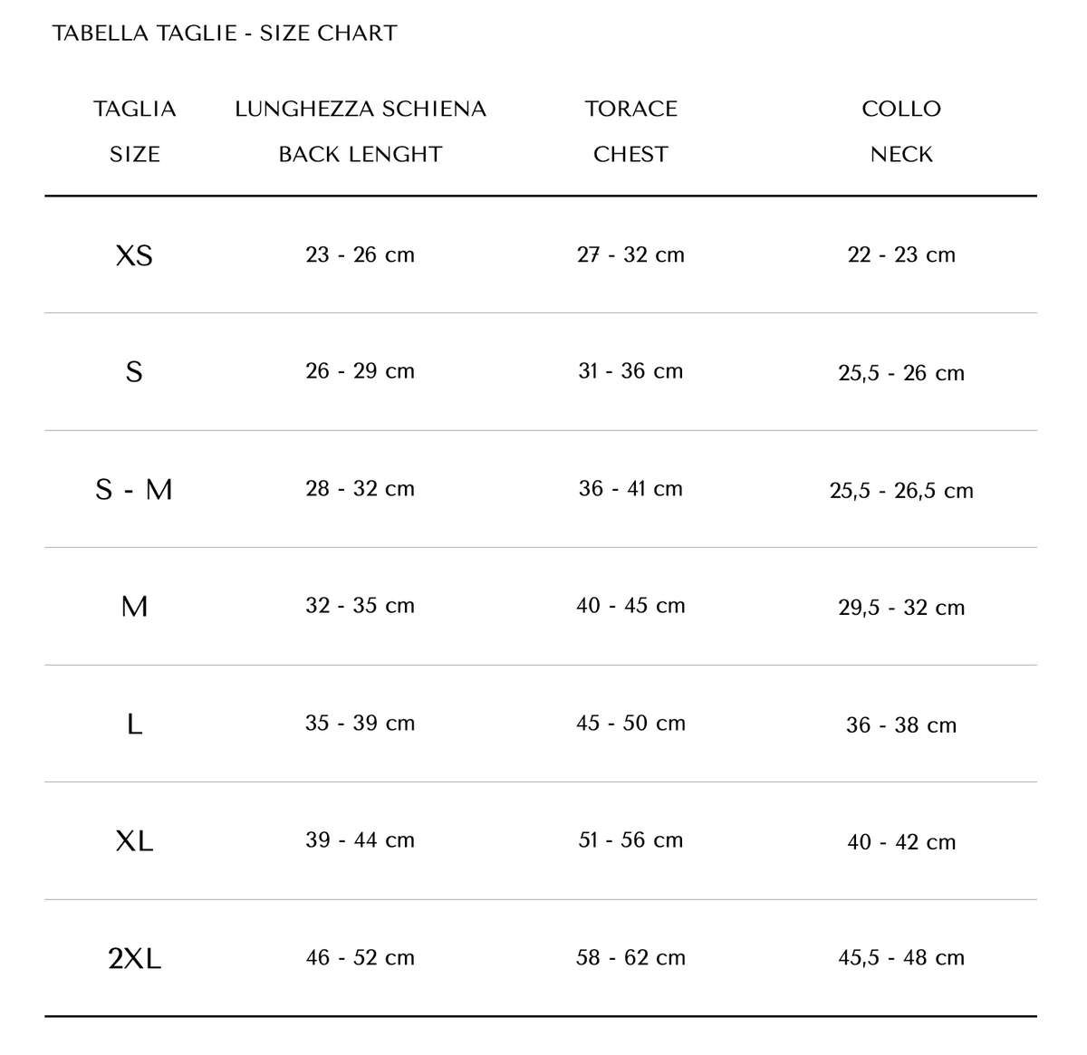Tabla de tallas