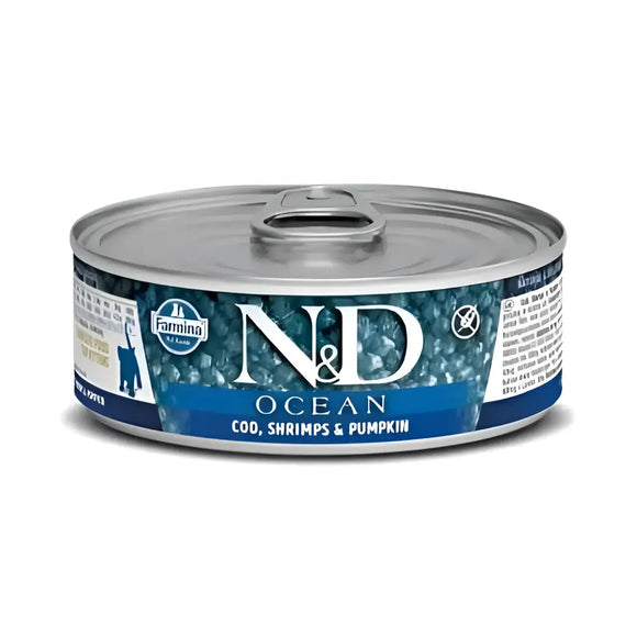 N&D CAT OCEAN Tonno Merluzzo Gamberetti e Zucca Kitten - 70 Gr - Super Premium