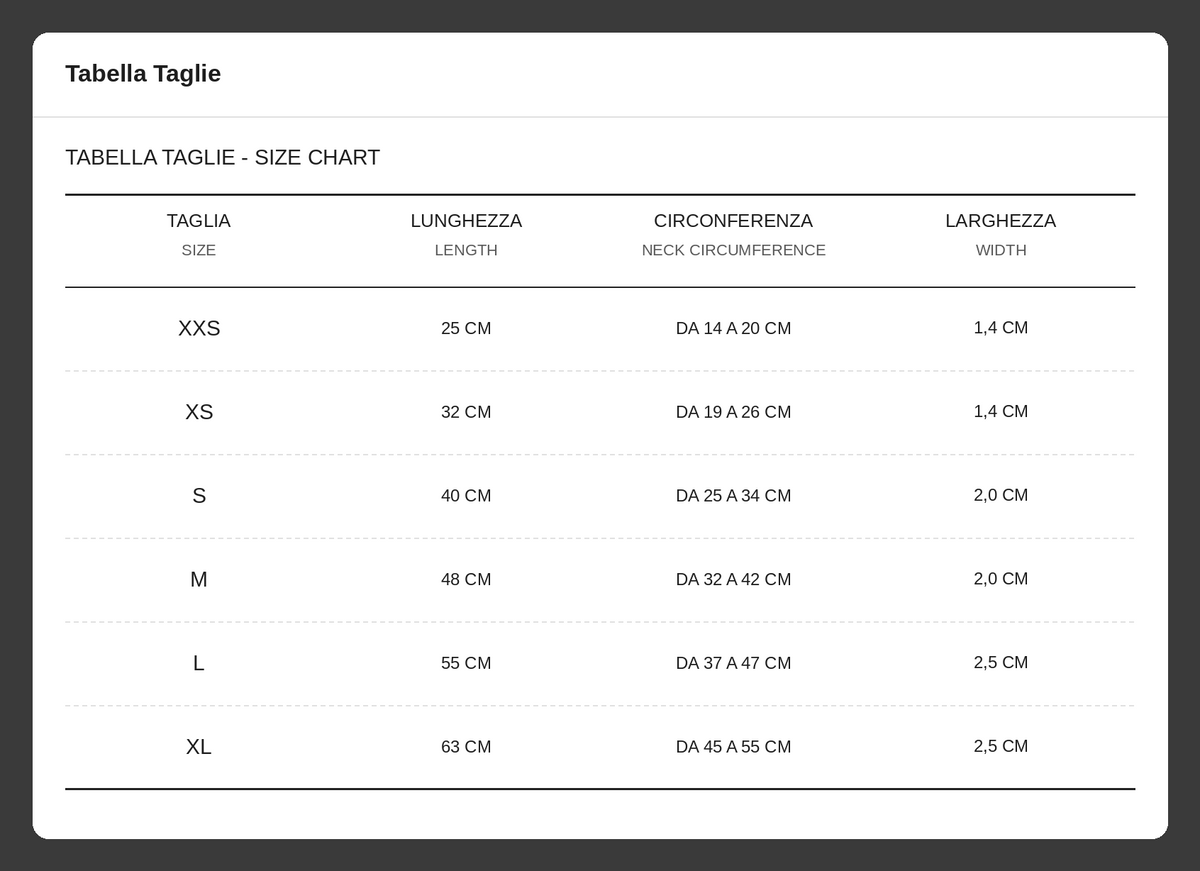 Size chart