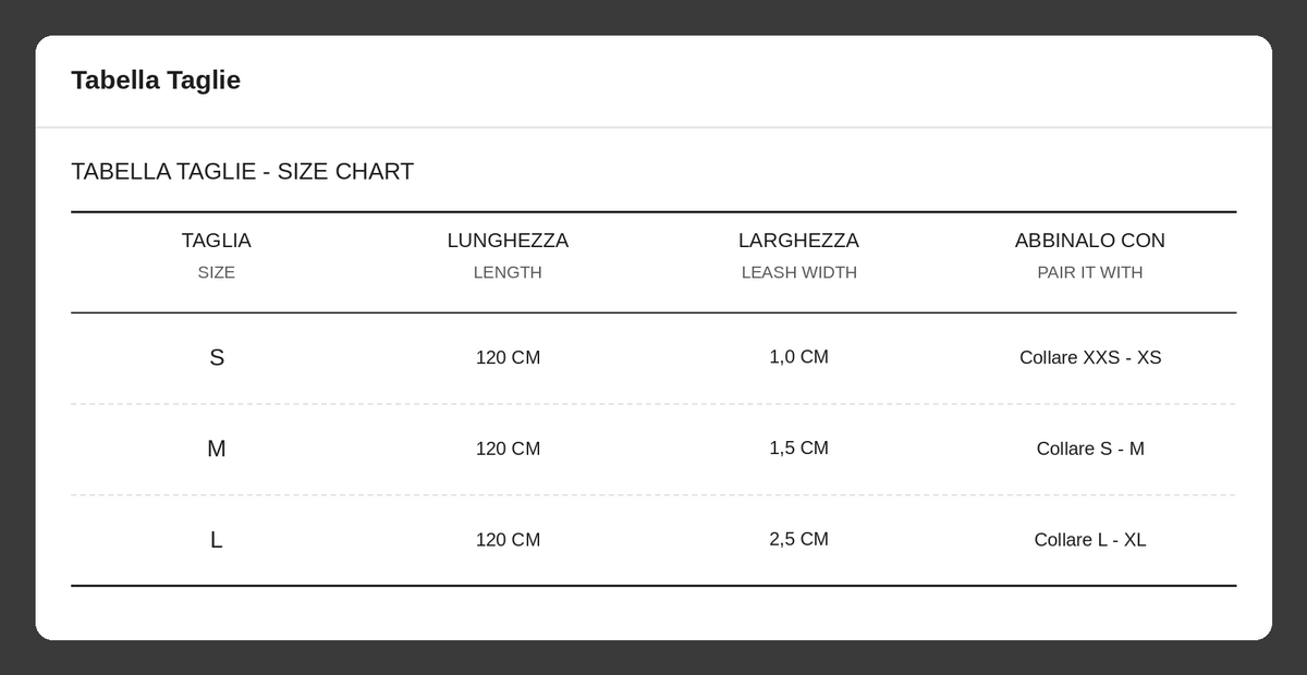 Size chart