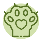Impronta verde a forma di cuore su Lettiera vegetale Petreet nel luxury pet shop.