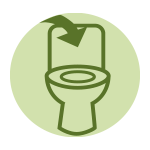 Toilette verde con freccia di riciclo per lettiera vegetale Petreet in luxury pet shop.